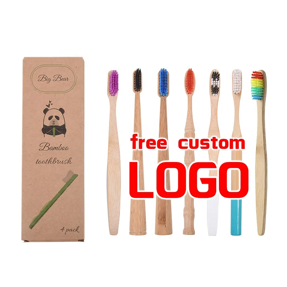 Sampel Gratis CE Bulu Arang Mudah Terurai Sikat Gigi Bambu OEM dengan Logo Kustom