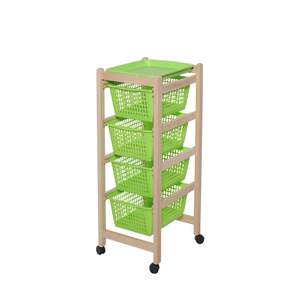 Chariot de rangement en bois de hêtre massif avec plateau amovible et paniers en plastique de qualité alimentaire - Pour l'entrée ou l'hôtellerie - Product Image 5