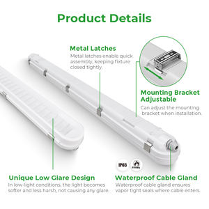 Lámpara LED Tri-proof Industrial con Certificación ETL, <span class=keywords><strong>UGR</strong></span> 19, 3500K-5000K, 3 Temperaturas de Color Seleccionables, 2FT 4FT 8FT, IP65 Impermeable, para Almacén - Product Image 6
