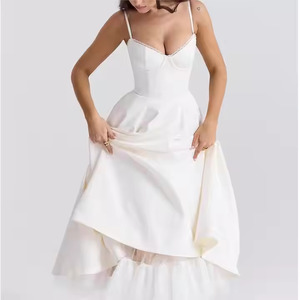 Abito da Ballo Midi <span class=keywords><strong>Chic</strong></span> da Donna 2025 con Maniche a Sbuffo, Vestito da Sera Sexy a Tinta Unita con Bottoni per Feste Estive, Autunnali e Primaverili ODM - Product Image 1