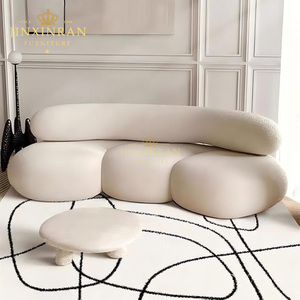 Canapé modulaire en forme de nuage avec structure en bois et rembourrage en mousse pour salon, 3 places avec fauteuil, ensemble en tissu bouclé - Product Image 2