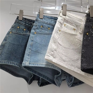 PEEQI 2026 Shorts in <span class=keywords><strong>Jeans</strong></span> a Vita Alta con Strass per Ragazze Alla Moda - Product Image 2