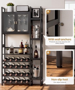 Casier à <span class=keywords><strong>vin</strong></span> autoportant à 4 niveaux <span class=keywords><strong>Porte</strong></span> en <span class=keywords><strong>verre</strong></span> pour bouteilles d'alcool Organisateur d'étagères latérales pour le rangement des accessoires d'alcool 4 couches - Product Image 3