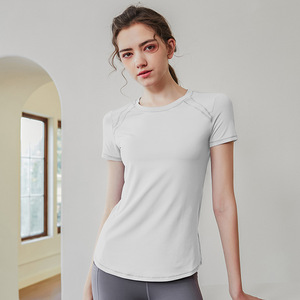 Women Mesh Panel <b>Raglan</b> Short Sleeve Yoga T Shirt Quick Dry Breathable Back Mesh Athletic <b>Top</b> Gym Running Workout Training Shirt - Product Image 1