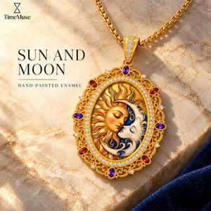 TIMEMUSE สร้อยคอจี้<span class=keywords><strong>พระ</strong></span>อาทิตย์และ<span class=keywords><strong>พระ</strong></span>จันทร์เคลือบสีทอง 18K สำหรับคู่รัก เสริมดวงตามศาสตร์โหราศาสตร์ - Product Image 1