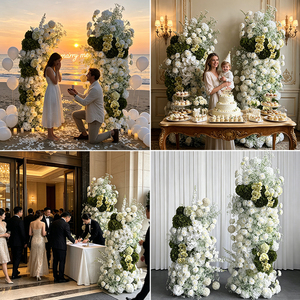 Arreglo Floral Artificial Promise, Mezcla de Rosas Blancas y Follaje, Hecho a Mano, Decoración Clásica para Bodas - Product Image 4