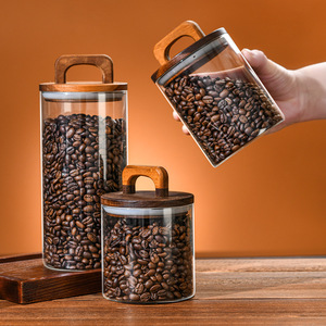 Barattoli e Bottiglie in Vetro Borosilicato Trasparente con Coperchi in Legno, Design Ermetico, Contenitori Portatili per Cucina Americana - Product Image 4