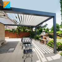 Pérgola de Aluminio Personalizada con Techo de Láminas Motorizadas, Gazebo Impermeable para Jardín, Toldo Metálico para Patio Exterior Resistente a la Lluvia