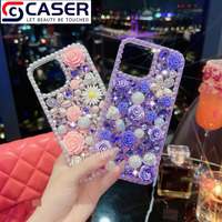 Coque de téléphone de luxe 3D en perles, roses et marguerites, ornée de diamants, faite à la main par un designer, populaire et scintillante pour femmes, compatible avec iPhone 17 16 15 Pro