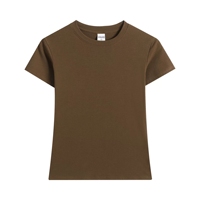 Nouveau T-shirt d'été en coton pour femme, col rond, manches courtes, couleur unie, haut décontracté et ajusté