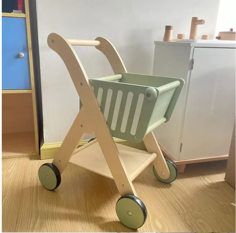 Simulation Supermarket Play House Toys Kids Shopping Cart Wooden Walker Toy for Decorations Boy Girl
