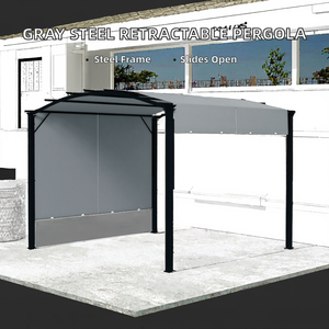 Pergola carrée rétractable moderne en acier gris thermolaqué 11x11, abri de jardin extérieur, pavillon, protection solaire - Product Image 2