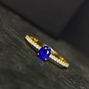 Luxury 14K yellow Gold Diamond Ring refers to Fine jewelry Lab grown blue gemstone ring women's 3-in-1 design custom wholesale