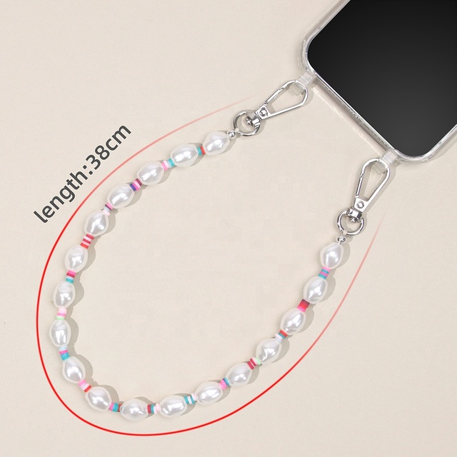 Colored Korea Elastic Phone Rope Universal Cross Body Letter Accessories Long Necklace Baroque Pearl Smart Cell Phone Strap