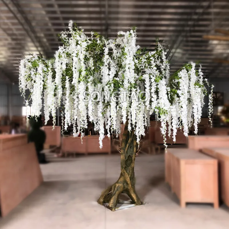 Guangzhou Wedding Supplies Custom Giant Red Pink White Artificial Hanging Wisteria Flowers Decorating Tree For Sale
