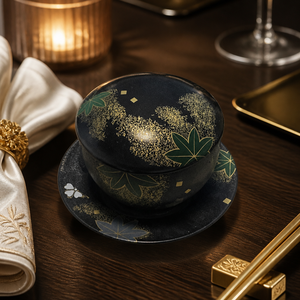 Bol en laque japonaise avec couvercle, motif <span class=keywords><strong>feuille</strong></span> d'érable dorée <span class=keywords><strong>Maki</strong></span>-e, récipient à thé, boîte cadeau pour la décoration <span class=keywords><strong>de</strong></span> la maison - Product Image 3