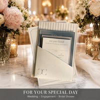 Invitations de mariage haut de gamme personnalisées en papier cartonné coton avec lettrage en relief, carte postale, liste des invités, carte de menu