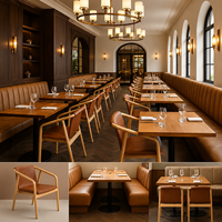Chaise de salle à manger en cuir moderne de luxe, cadre en métal à grain de bois, mobilier de restaurant haut de gamme pour usage hôtelier, confortable et durable