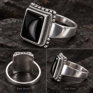 Massiver 925 Sterling Silber Lucifer <span class=keywords><strong>Ring</strong></span> mit Schwarzem Onyx Naturstein Handgefertigter Statement-<span class=keywords><strong>Ring</strong></span> TV-Show Schmuck - Product Image 4