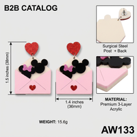 Op maat gemaakte romantische cartoon envelop acryl oorbellen groothandel roze hart muis hangende sieraden voor Valentijnscadeau DDP