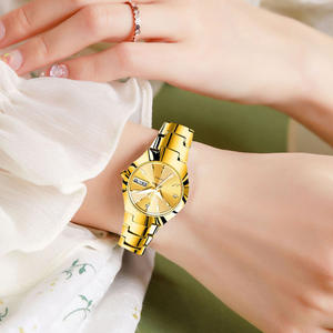 Montre à quartz, montre à quartz pour couple, plaquée or avec diamants, bracelet en acier inoxydable étanche - Product Image 4