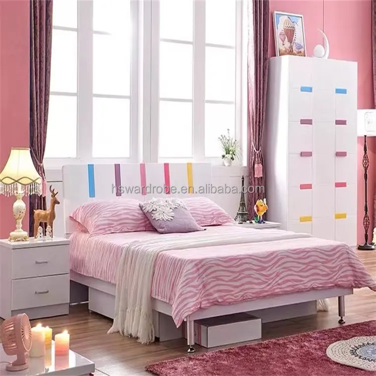 बच्चों के बेडरूम फर्नीचर सेट बच्चों बिस्तर पूर्ण बेडरूम गद्दे के साथ सेट और अलमारी