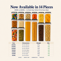 Lot de 14 contenants alimentaires empilables en PP avec couvercles verrouillables, transparents, multi-tailles, hermétiques pour céréales, pâtes, noix, cuisine