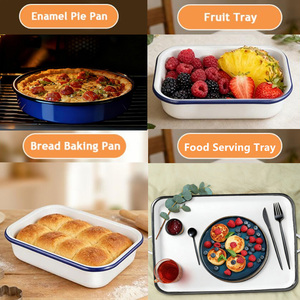 Bandeja Rectangular para Hornear Pan y Tartas, de Esmalte, con Logotipo Personalizado, para Cocina de Restaurante, Apta para Horno, de 28 cm, 30 cm, 34 cm, Blanca y Azul - Product Image 4