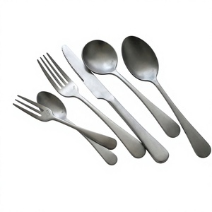 Ensemble de couverts modernes en acier inoxydable mat, cuillère, fourchette, couteau, vaisselle de table pour la maison, le restaurant, l'hôtel, le mariage - Product Image 1