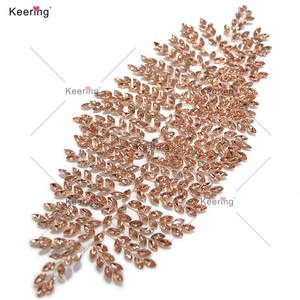 WDP-098 keering 3D ใหม่ใบไม้สีชมพูประกายเพชรพลอยเทียมดอกไม้แพทช์สำหรับงานแต่งงานชุดเพื่อนเจ้าสาว - Product Image 5