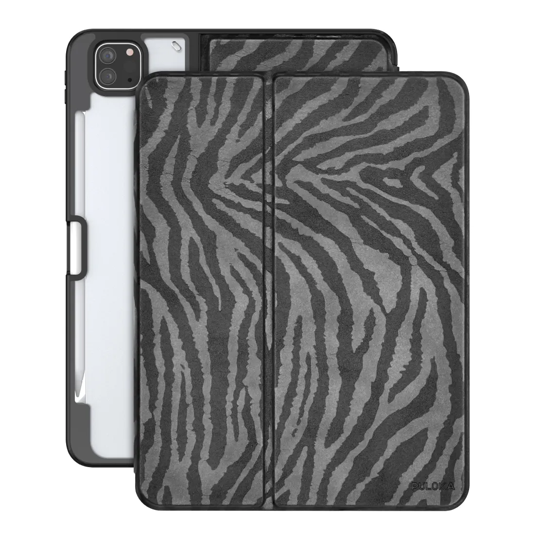 PULOKA casing kulit Zebra untuk iPad, casing generasi ke-6 ke-7 dengan tempat pensil, penutup Folio pelindung tahan guncangan model baru untuk iPad