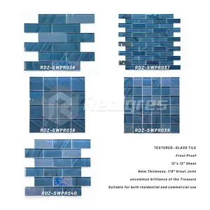 Realgres 도매 미끄럼 방지 표준 저렴한 코발트 블루 수영장 타일 4mm 크리스탈 유리 도자기 모자이크