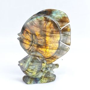 Piedras Preciosas Naturales Labradorita 110x75x22mm Tallado de Pez para Decoración Navideña - Product Image 1