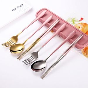 Nuevo Juego de Cubiertos Portátil Ecológico de Acero Inoxidable 304 para Camping, Fiestas y Estudiantes, con Cuchara, Tenedor y Palillos en Caja - Product Image 2