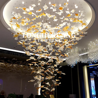 Pendentif carré en verre design minimaliste fait à la main Hôtel Villa Lobby Art Hauteur réglable avec feuille d'érable Forme carrée