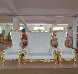 Bingkai emas kayu dengan kulit putih pernikahan pengantin dan pengantin pria cinta kursi Sofa kursi furnitur