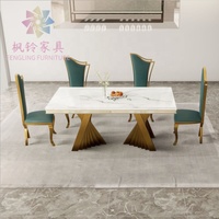 Fournisseur chinois de bonne qualité, ensemble de chaises de Table et de salle à manger en acier inoxydable doré pour Banquet moderne et Antique DTC006