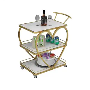 3 Tier Folding Antique Serving Wine Industrial Metal Bar Cart with Wheels Customizable OEM Time Packing