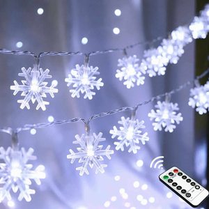 Navidad copo de nieve luz 3M 20LED batería operado cadena remoto 8 modos temporizador impermeable colgante fiesta árbol decoración hecha de plástico - Product Image 6
