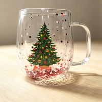 Mug en verre borosilicate à double paroi avec poignée, motif de Noël, pour lait, café, thé, cadeau d'affaires