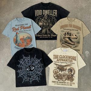 T-shirts pour hommes en coton épais 100% coton, style vintage Y2K, imprimé graphique, coupe oversize, streetwear, hip hop, prix bas, vente en gros, personnalisables. - Product Image 1