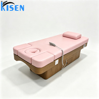 Table de massage électrique incurvée KISEN en cuir blanc personnalisable pour salon de beauté, lit de soin facial et cils avec 4 moteurs