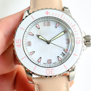 Fashion New Trend White Dial Pink Genuine Leather Strap Luminous Hands Date Display 300M Waterproof Unisex Elegant Luxury Watch - Product Image 1