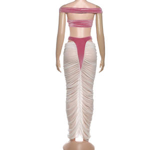 Ensemble jupe et haut pour femme, deux pièces, haut court sans manches ajouré, jupe longue <span class=keywords><strong>maxi</strong></span> à volants, patchwork, transparent - Product Image 6