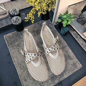 2026 K2219-<b>Summer</b> Collection Woman Ladies' Mary Jane Ballet Shoes <b>Flat</b> Sandals Fishnet Cut Height Increasing Solid Rubber - Product Image 3