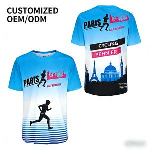T-shirts de course pour événements de marathon en gros, impression 3D publicitaire, t-shirts en polyester avec logo personnalisé, t-shirts vierges pour sublimation - Product Image 1