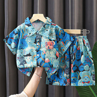 Vêtements pour enfants, ensemble de plage d'été en polyester à manches courtes pour enfants, avec short et chemise, motif de dessin animé