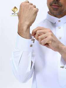 Al Haramain <b>Men's</b> White Cotton <b>Thobe</b> Long Sleeve Stand Collar Floor Length Modest Prayer Robe All Seasons Solid Color - Product Image 6