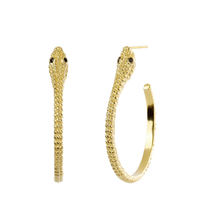 Boucles d'oreilles créoles grandes en laiton plaqué or 18 carats ROXI Fashion, forme serpent, bijoux tendance - Product Image 1