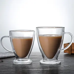 10oz 15oz tazza da caffè in vetro a doppia parete tazze da caffè in vetro isolato con manico